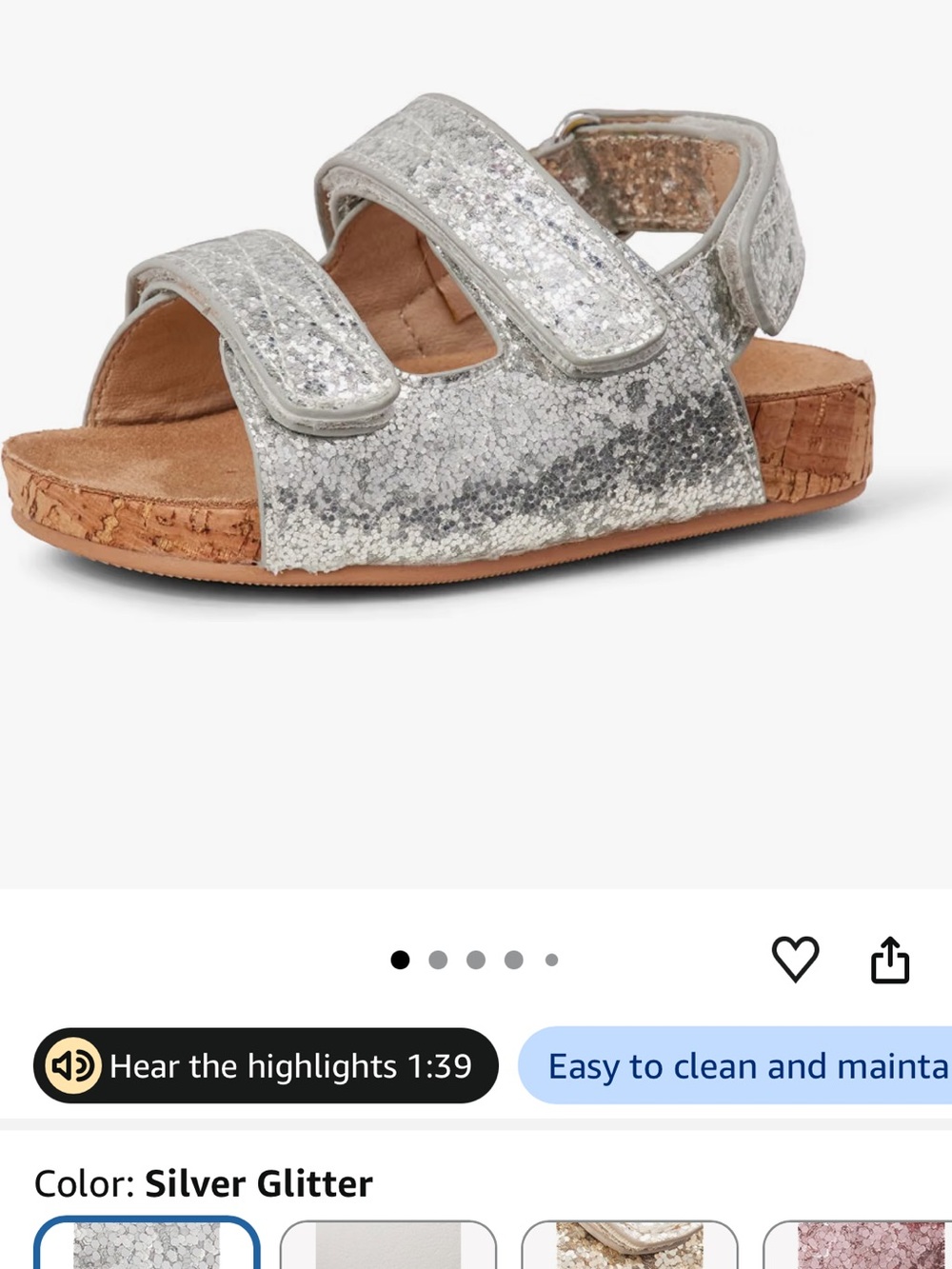 Silver Glitter Kids Sandals with Cork Sole
